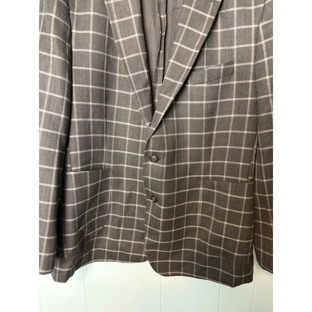 Stafford Signature Mens 46 Reg Classic Fit Unlined Sport Coat Grey Windowpane